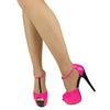 Womens Platform Sandals Patent Two Tone Peep Toe High Heel Shoes Pink