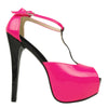 Womens Platform Sandals Patent Two Tone Peep Toe High Heel Shoes Pink