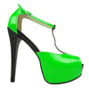 Womens Platform Sandals Patent Two Tone Peep Toe High Heel Shoes Green