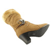 Kids Mid Calf Boots Suede Fur Cuff Ankle Wrap Buckle Tan