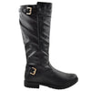 Womens Riding Mid Calf Boots w/ Buckle Accent Black
