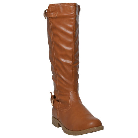 Womens Riding Mid Calf Boots w/ Buckle Accent Tan