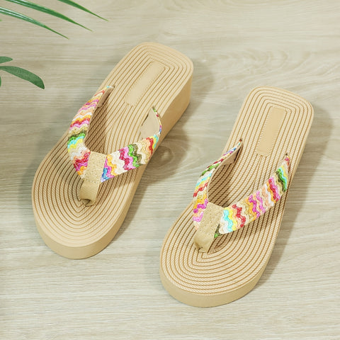 Thong Rainbow Platform Flip Flops Lightweight Sandals