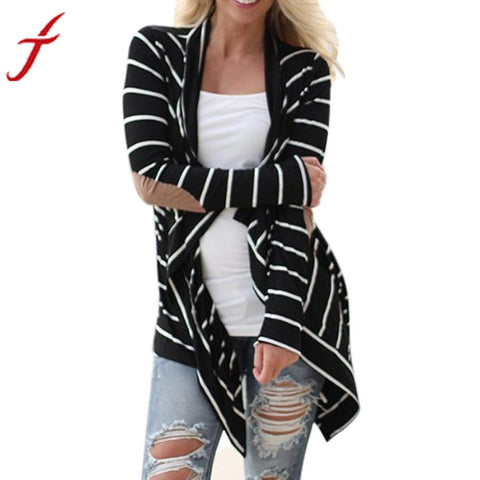 Women Jackets fashion Black white Casual Striped Cardigans Long Sleeve Patchwork Outwear